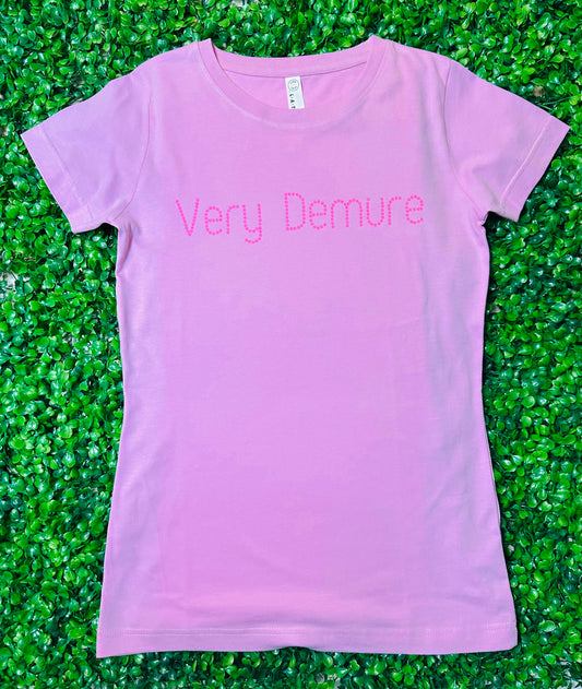 Very Demure Pink Tee Pink Rhinestones